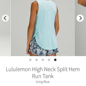 Lululemon High Neck Split Hem Run Tank Top Size 10 Icing Blue